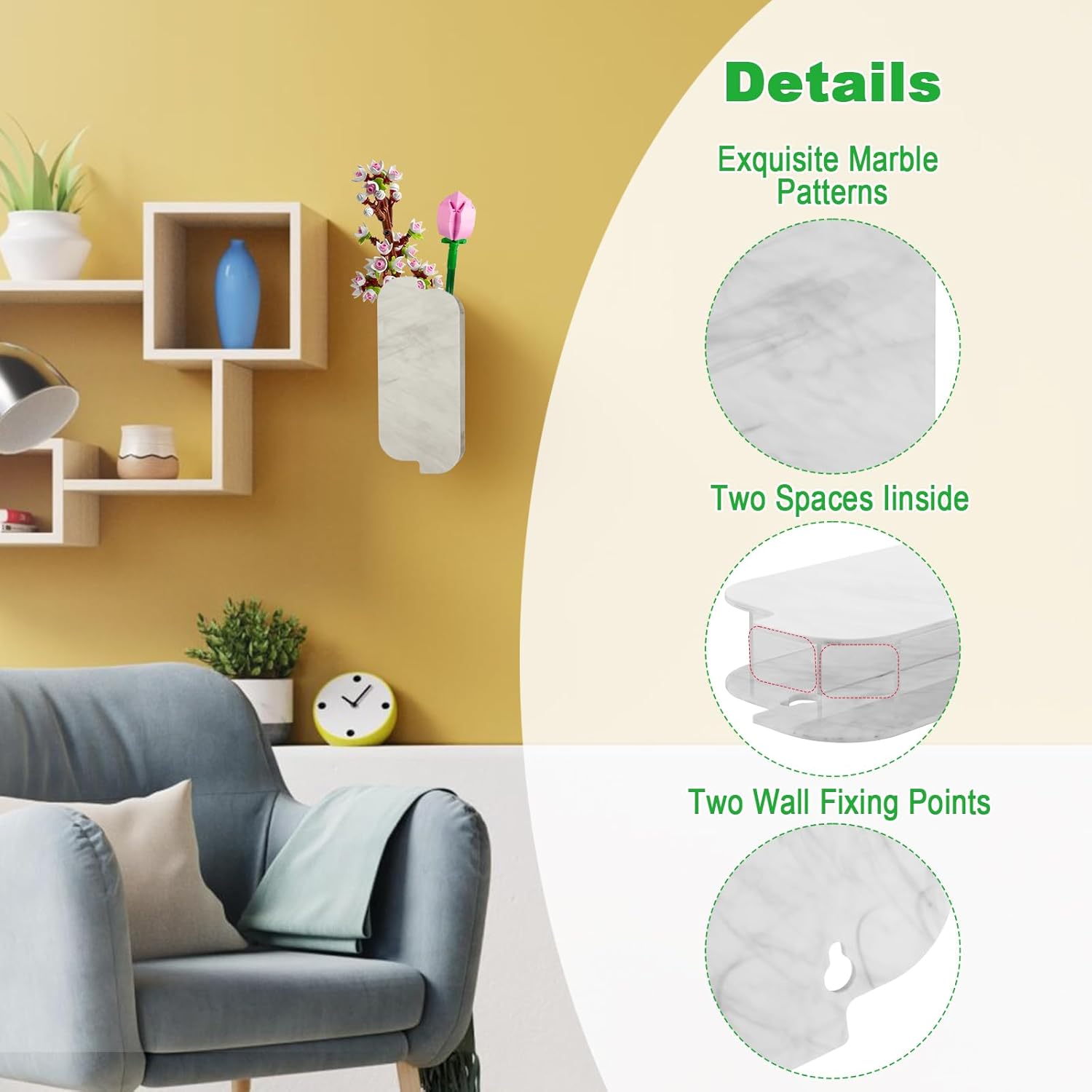 Marble White Wall Planters for Lego Flowers and Dried Florals