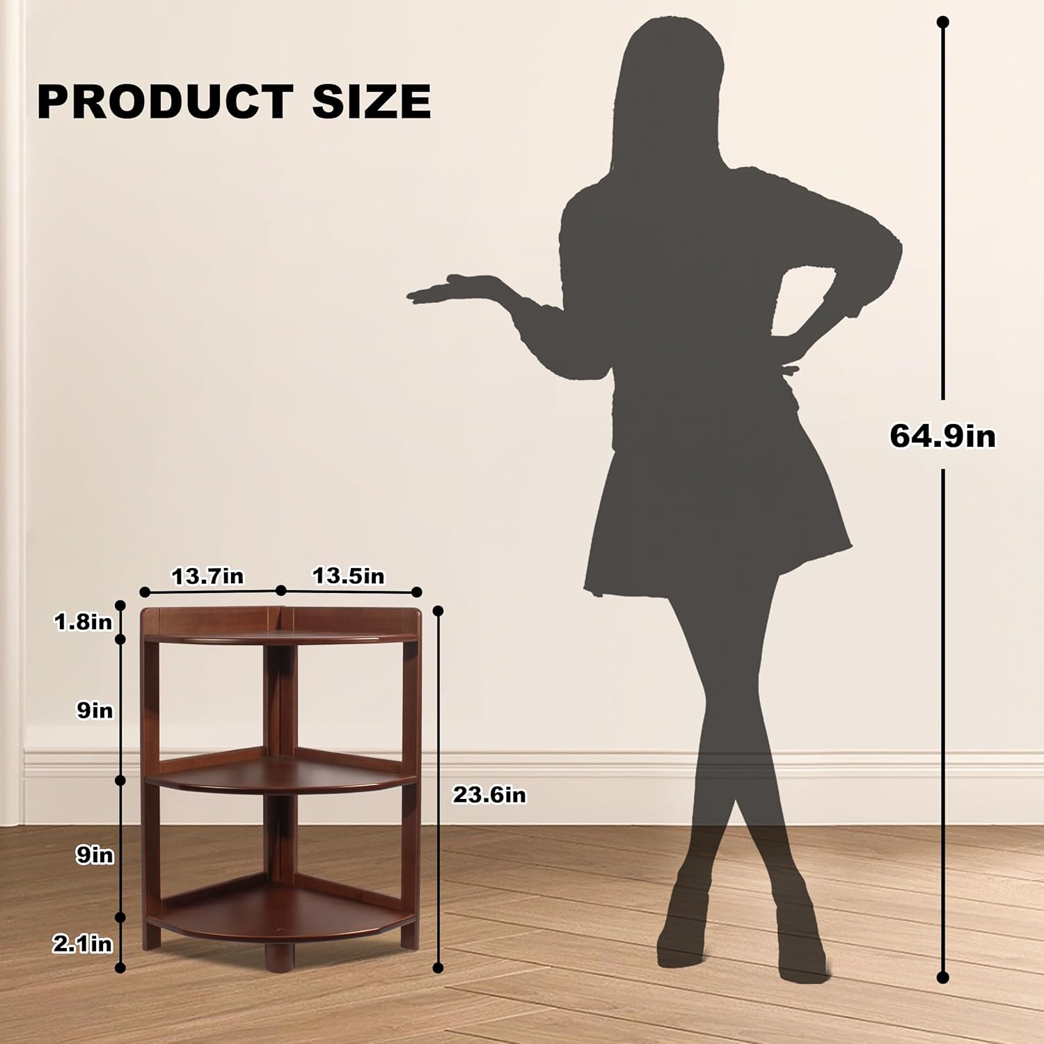 3 Tier Bamboo Corner Bookshelf with Storage