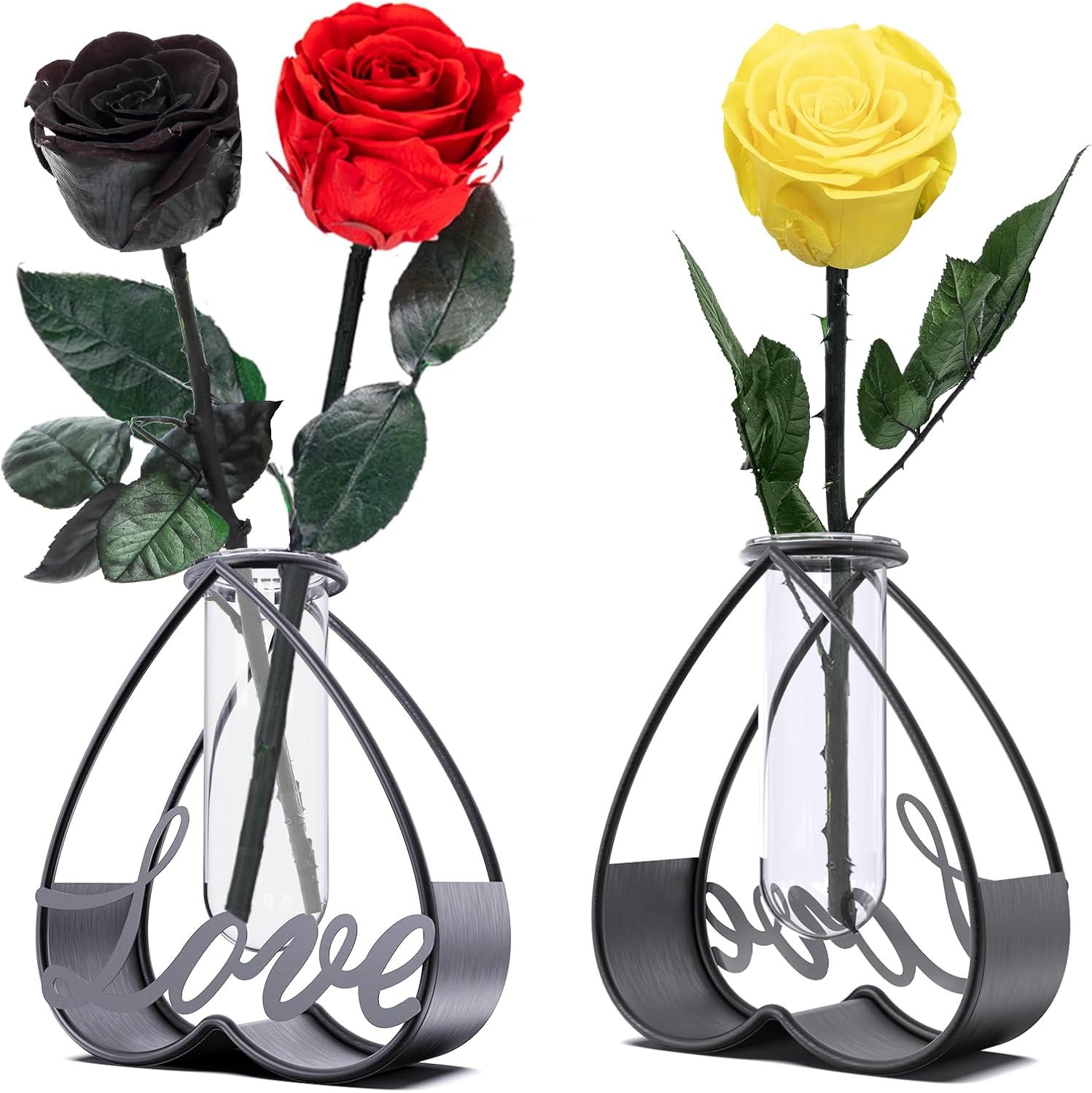 Modern Metal Flower Vase with Clear Glass Frame