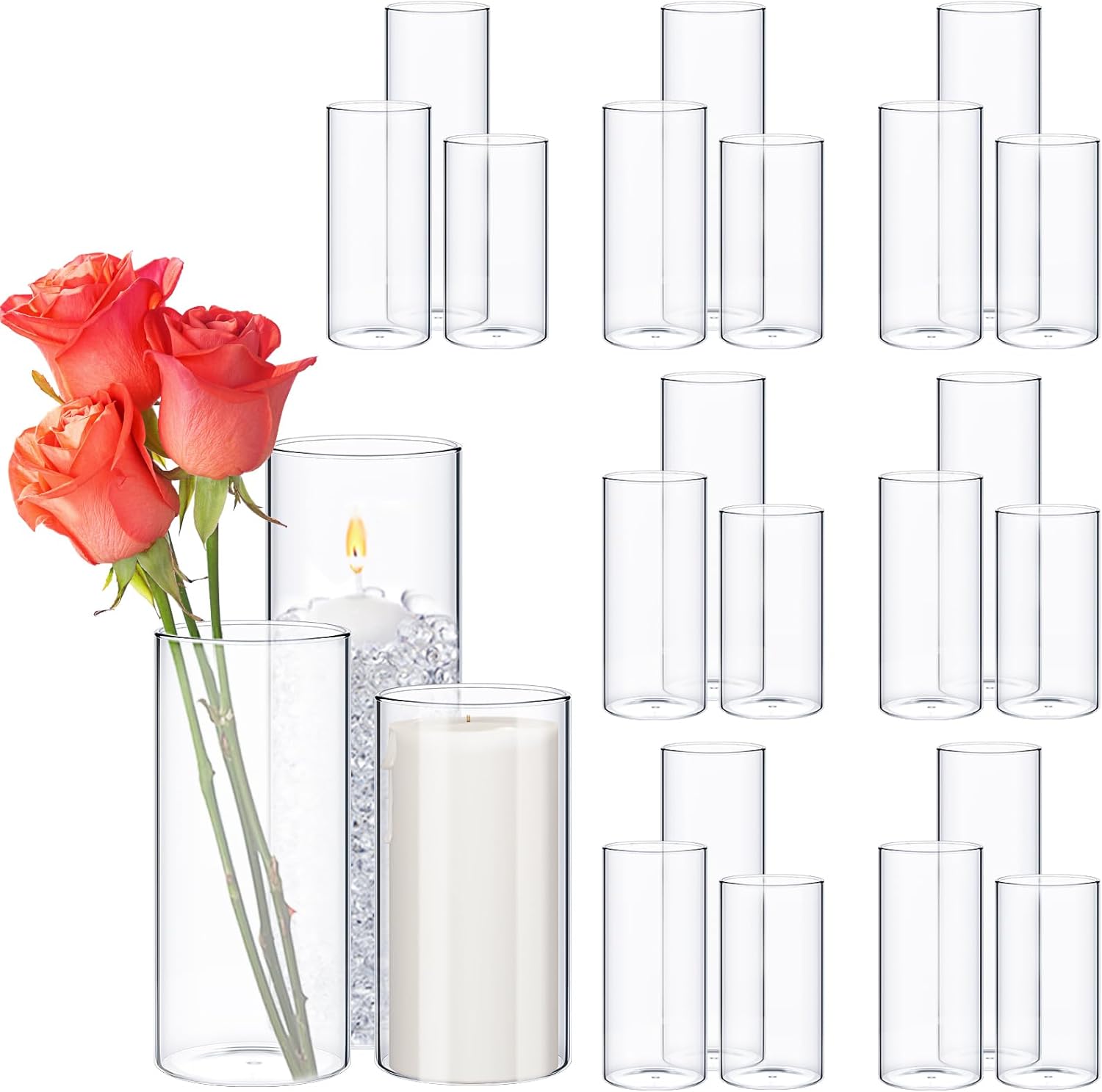 Sawysine 30 Pcs Clear Glass Cylinder Vases Centerpieces