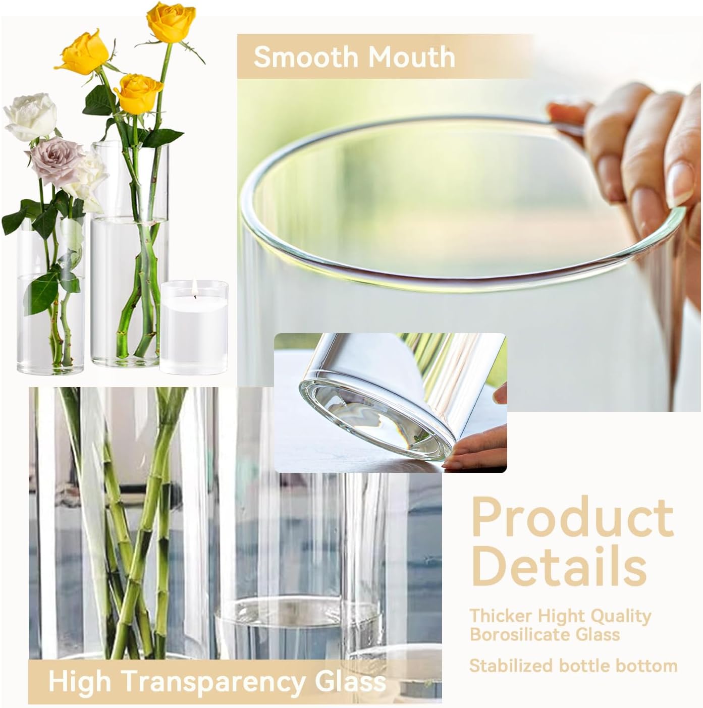 Clear Glass Cylinder Vases 4 6 8 10 Inches Tall 4 Pack