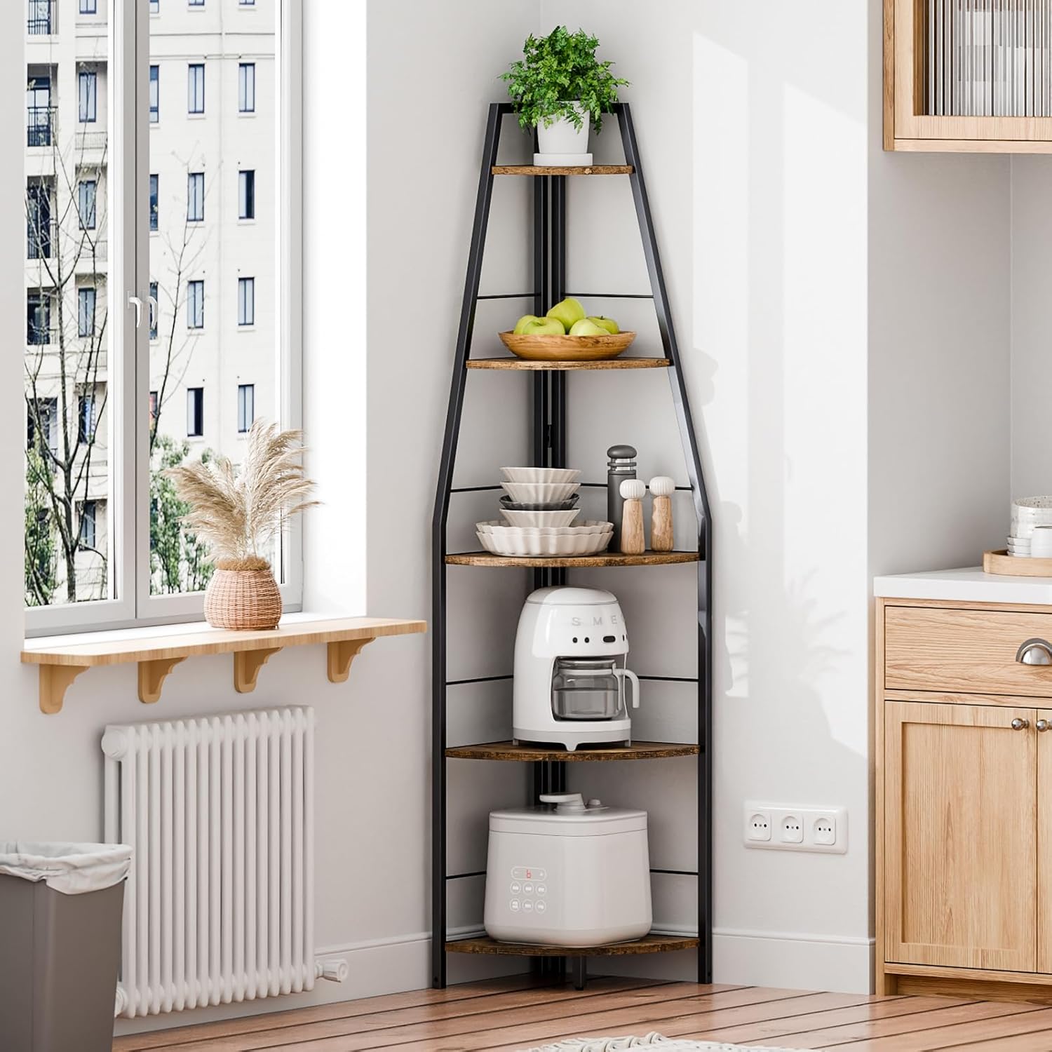 Rustic Brown 5 Tier Corner Ladder Shelf Stand