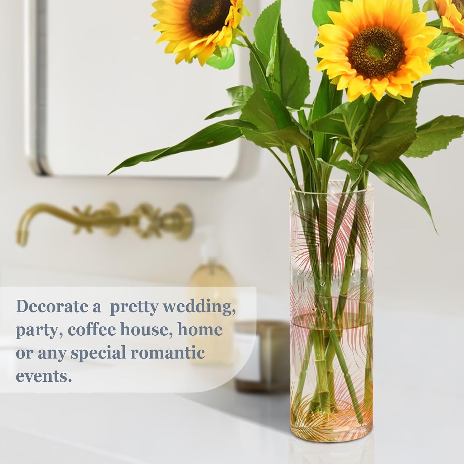 Tropical Palm Tree Peach and Gold Leaves Candle Holder Modern Vase