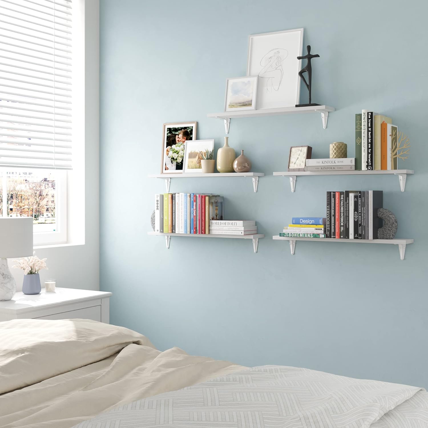 Wallniture Arras 24 Inch White Floating Shelves Set of 5