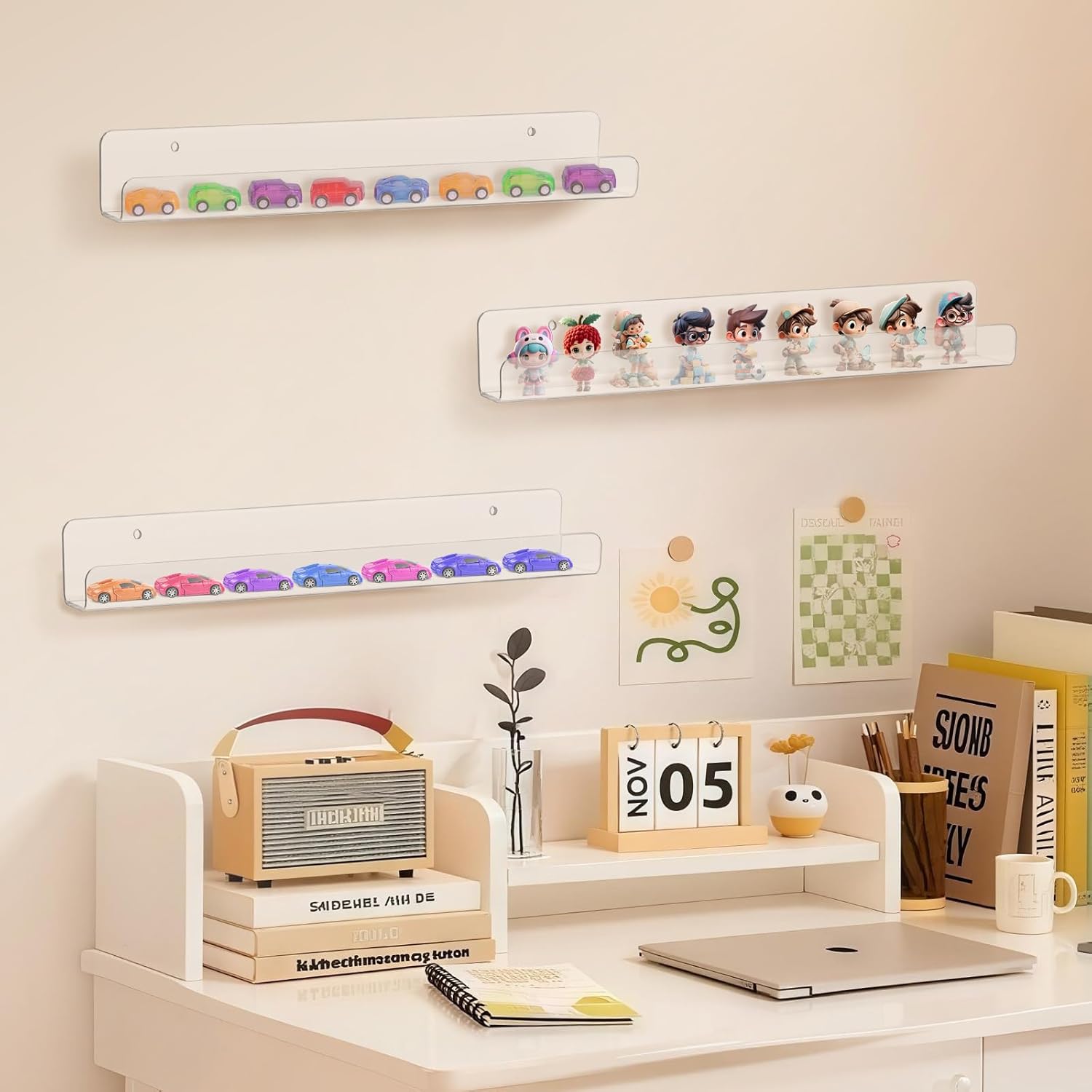 6 Pack Clear Acrylic Floating Shelves 12 Inch Wall Mounted Storage