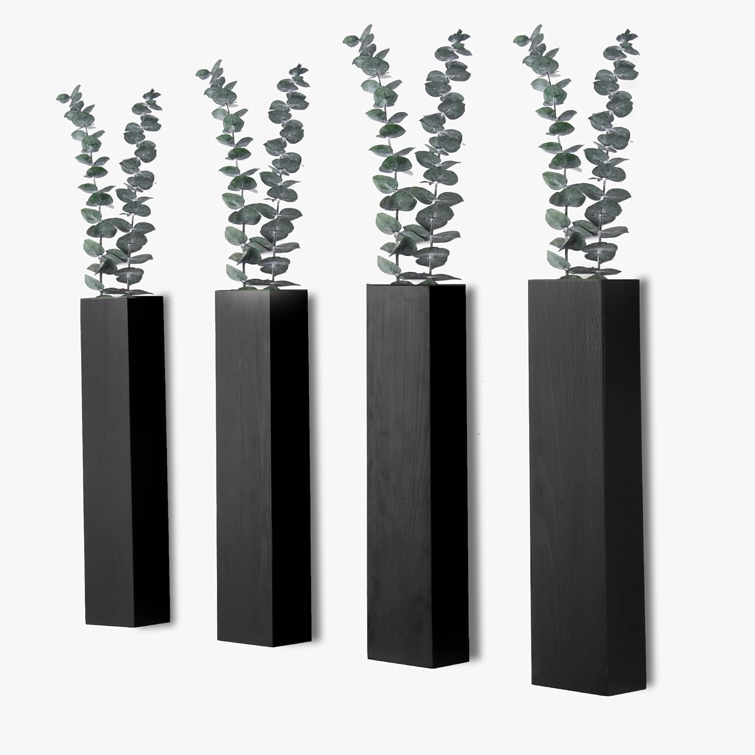 4 Black Wooden Wall Planters for Indoor Plants