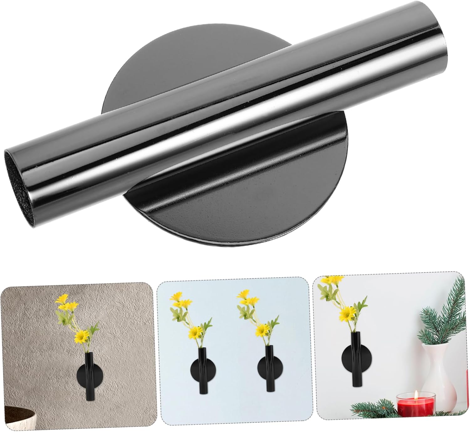 ABOOFAN 2Pcs Wall Mounted Metal Flower Vases No Drill Adhesive Installation