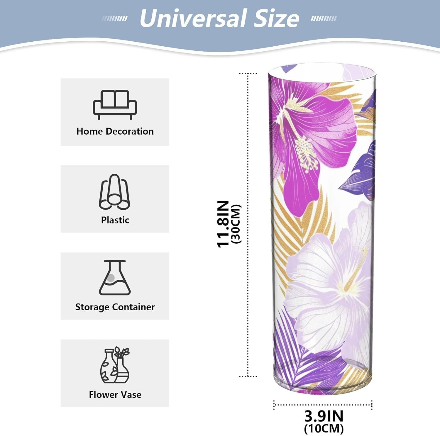 Floral Purple Plastic Hurricane Candle Holder 118 x 39 Inch