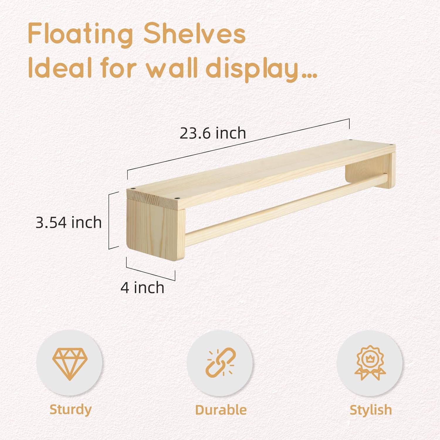 SwaaVee Floating Book Shelves Set of 3 235 Inch Wall Mount