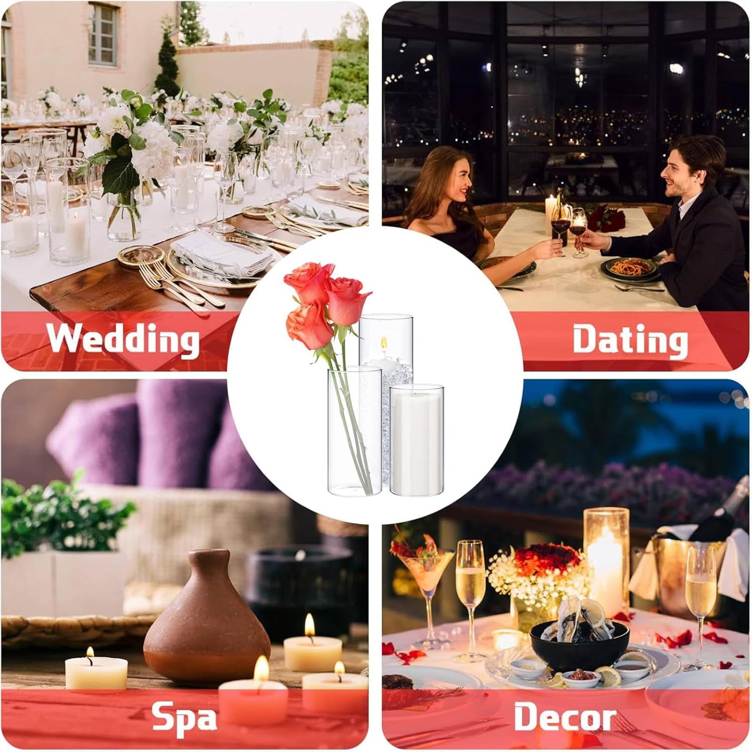Sawysine 30 Pcs Clear Glass Cylinder Vases Centerpieces