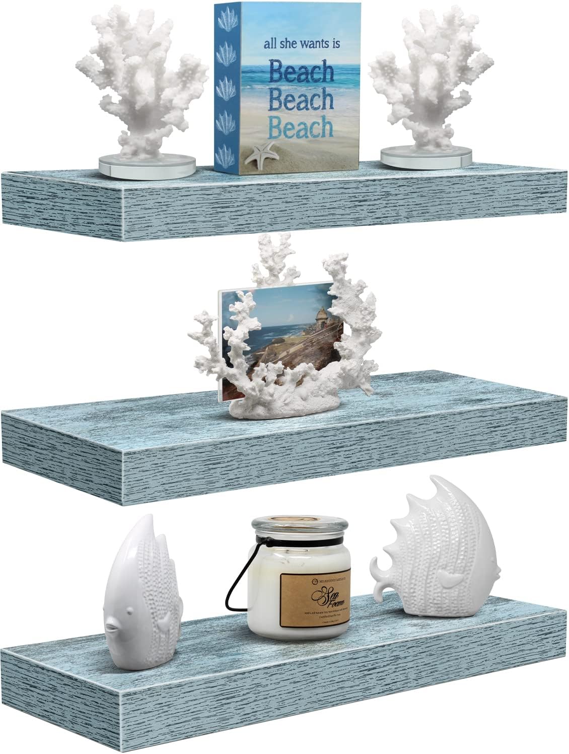 Sorbus Floating Shelves 3 Pack 16 Inch Blue Wall Shelves