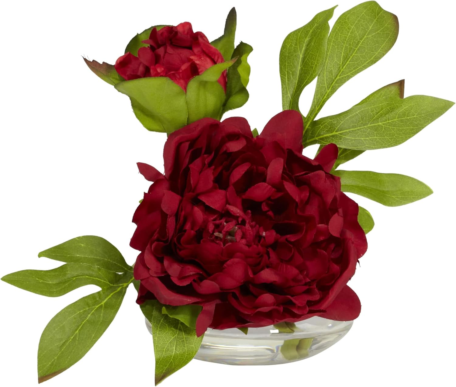Nearly Natural Peony with Glass Vase Set of 3