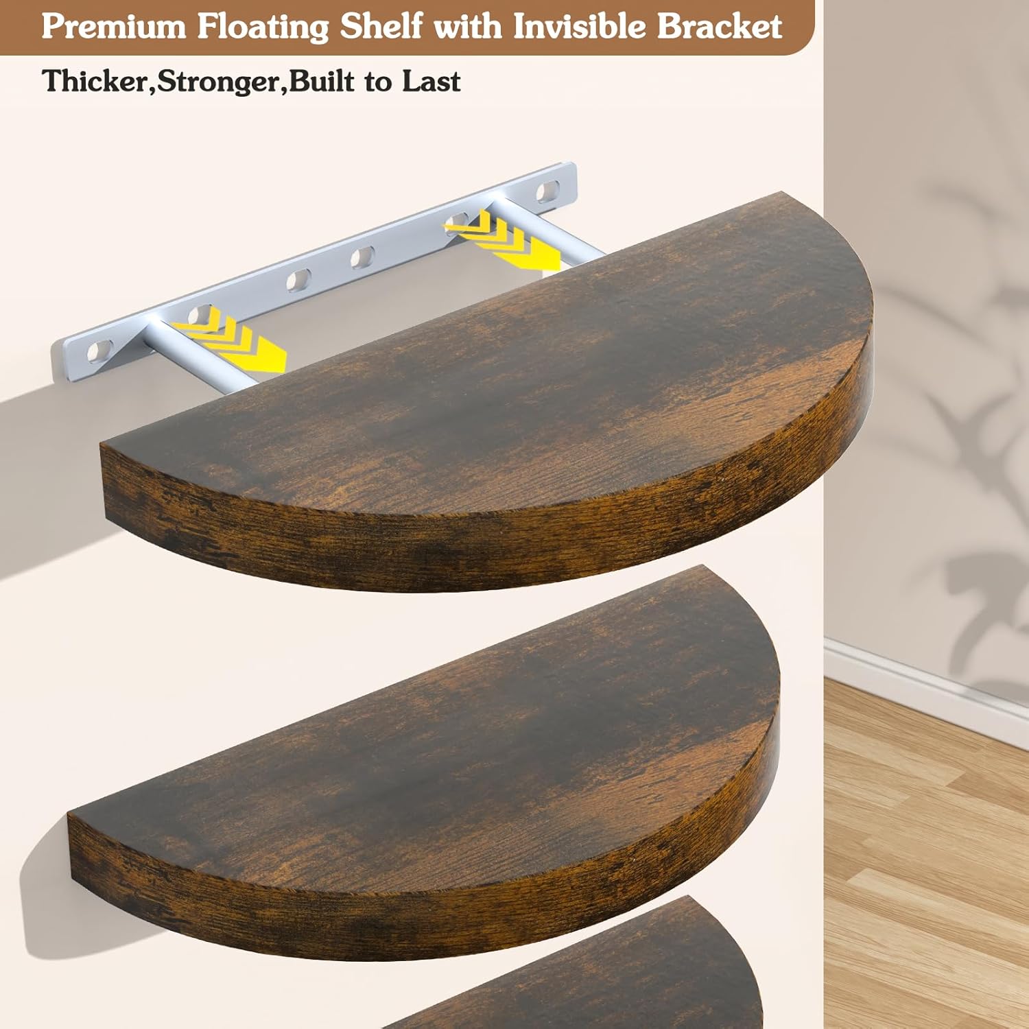 Olakee Floating Shelves Set of 3 154 Carbonized Black Rustic Wood Wall Mounts