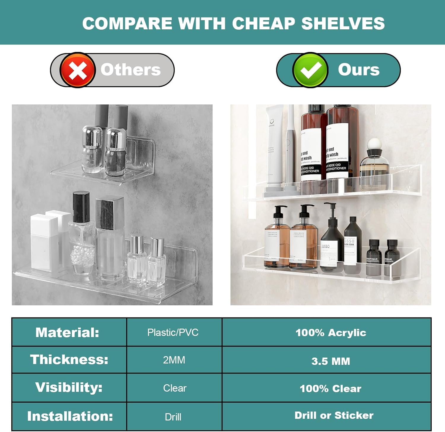 DigDozer Acrylic Bathroom Shelves 3 PCS Space-Saving Wall Organizer
