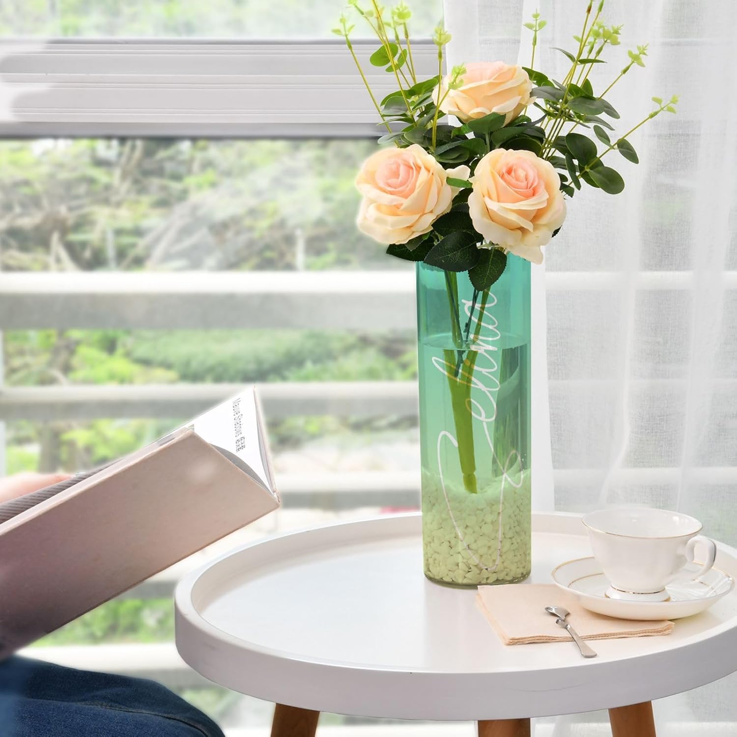J JOYSAY Custom Teal Yellow Vase for Centerpieces
