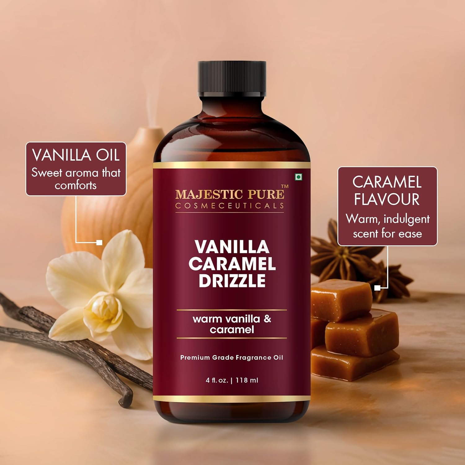 Majestic Pure Vanilla Caramel Drizzle Premium Oil 4 Fl Oz