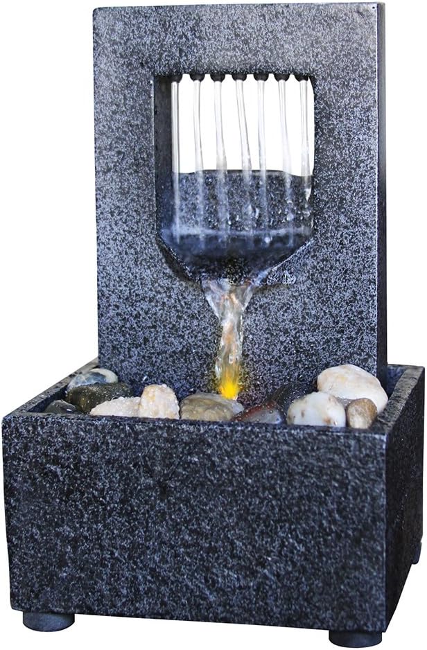 Natures Mark Raining Spout LED Water Fountain with River Rocks
