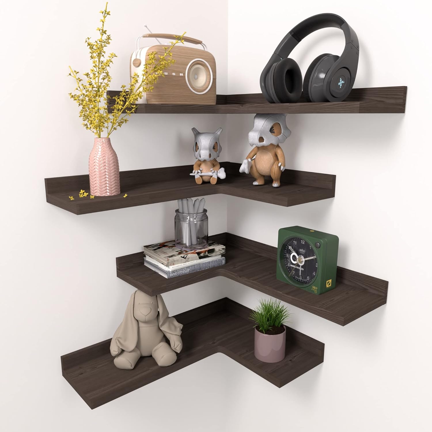 4 Tier Corner Floating Shelves Set of 4 Dark Brown