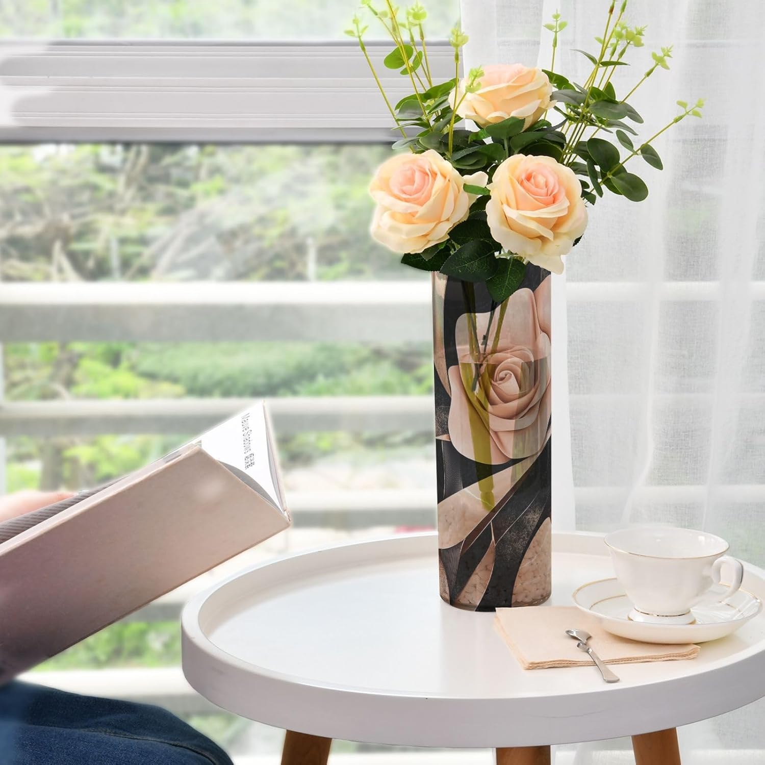 Rose Velvet Ribbon Caramel and Black Hurricane Candle Holder