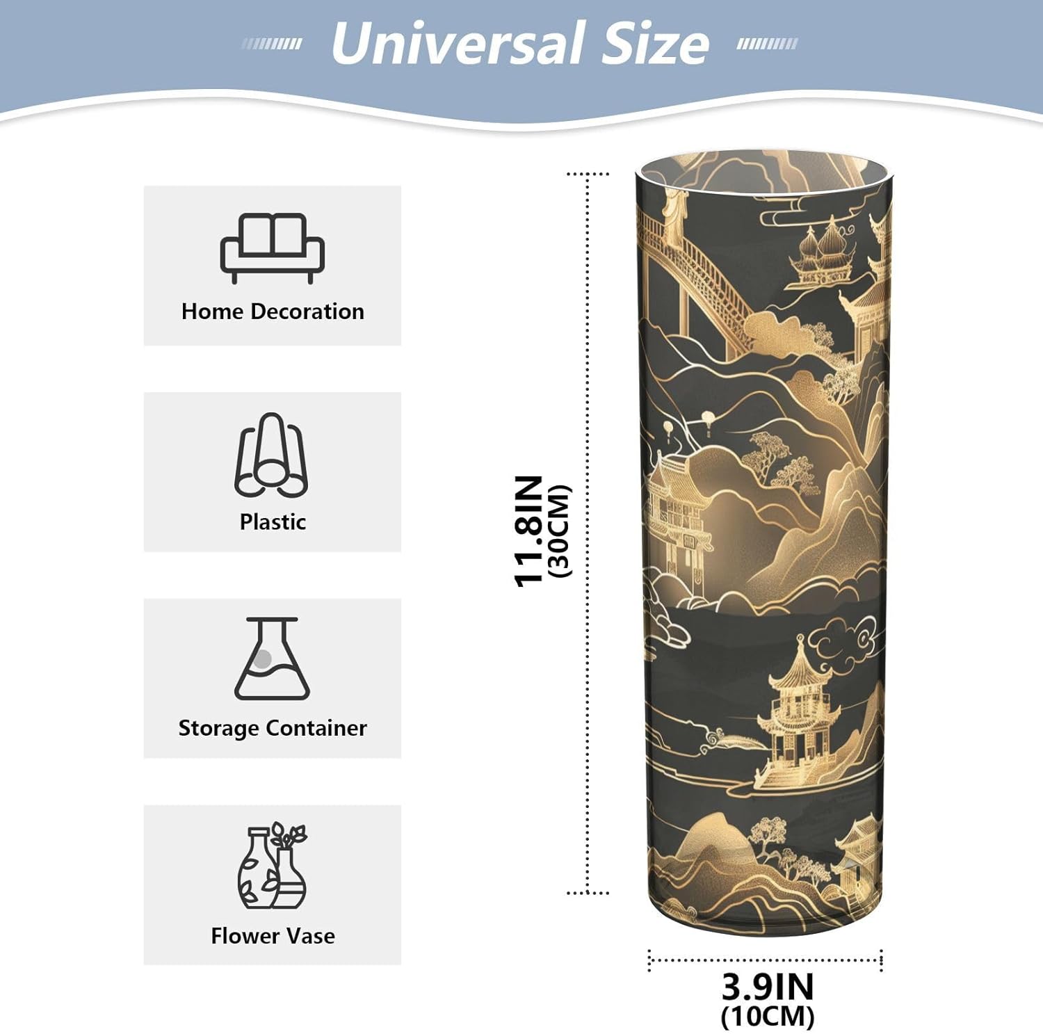 Black and Gold Plastic Hurricane Vase 118 x 39 Inch Unbreakable