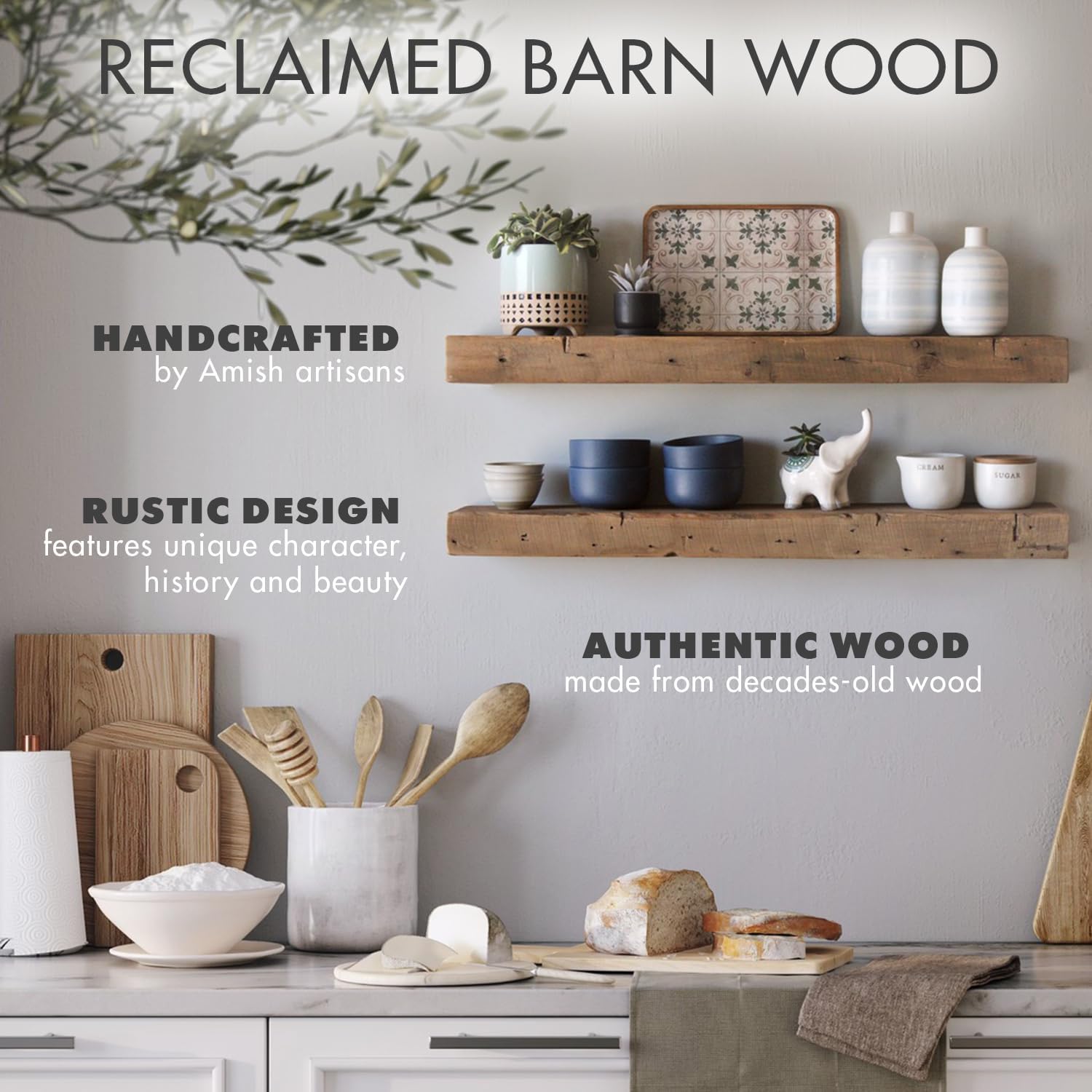 Urban Legacy Reclaimed Barnwood Floating Shelves Set of 2