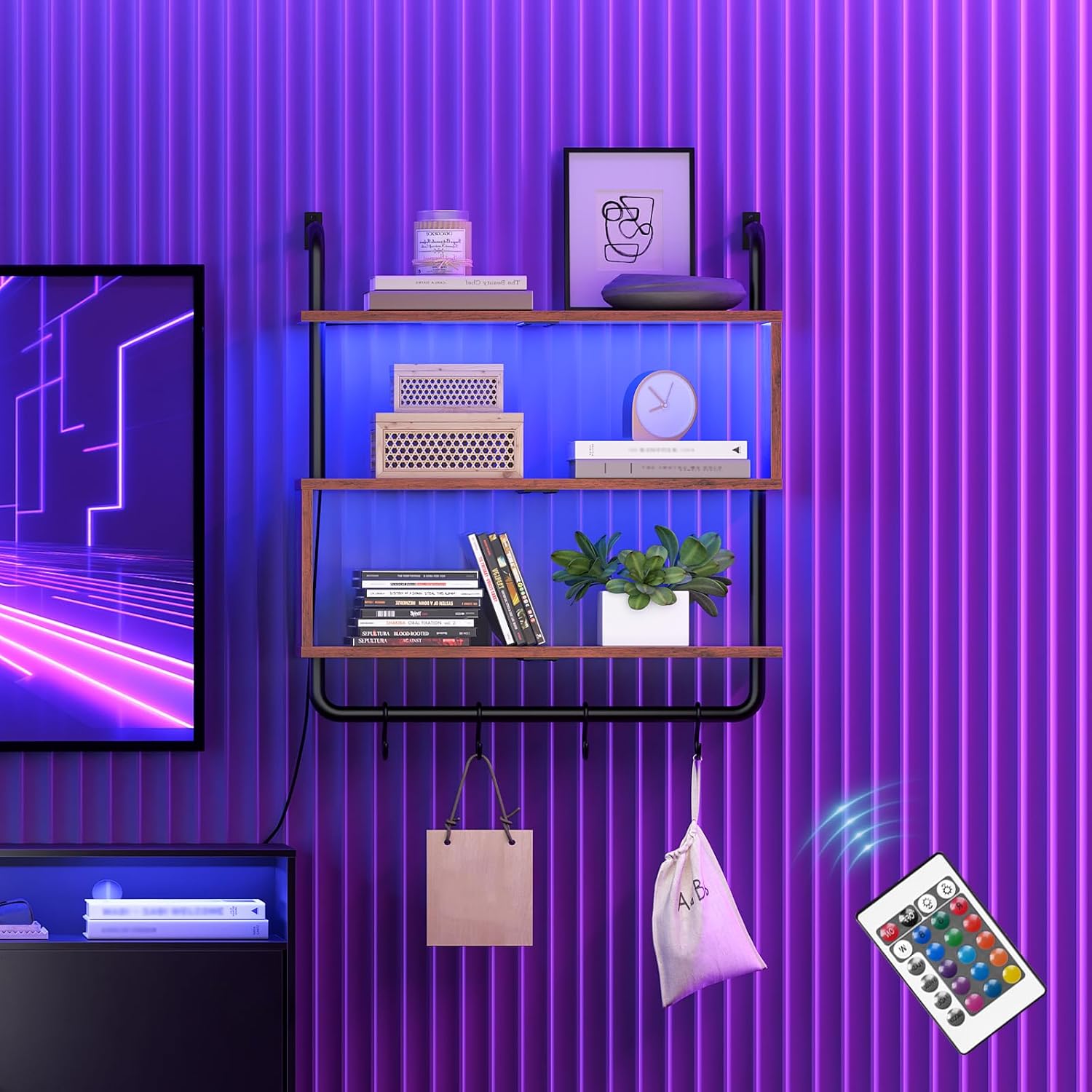 HOOBRO Floating Shelves with LED Lights 3-Tier Wall Mounted Display Rack
