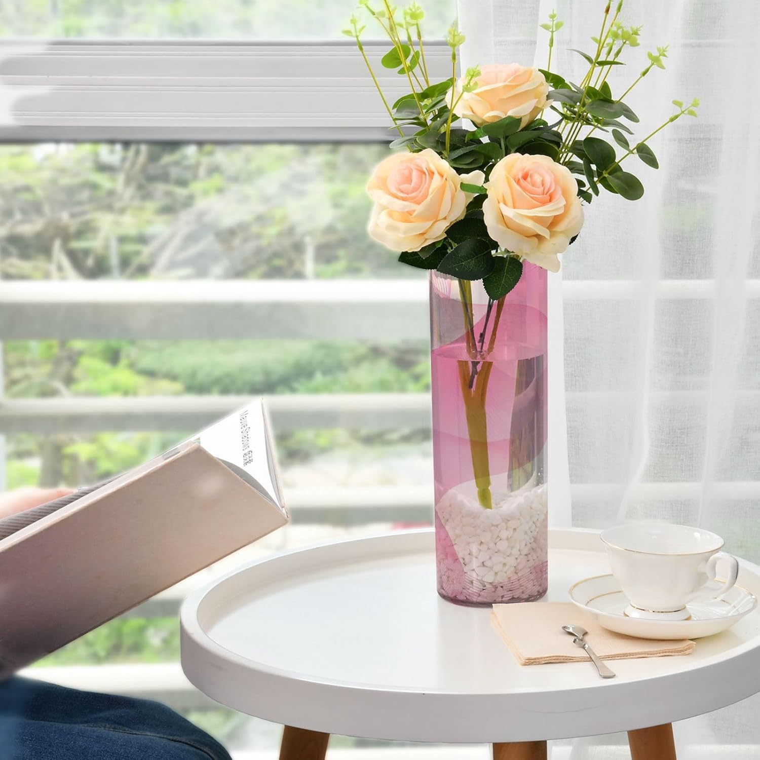 White Peach Gradient Plastic Flower Vase for Home Decor