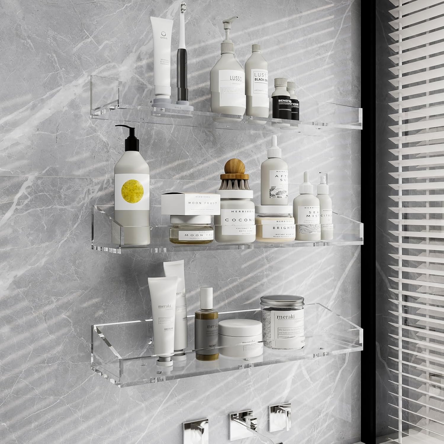 DigDozer Acrylic Bathroom Shelves 3 PCS Space-Saving Wall Organizer