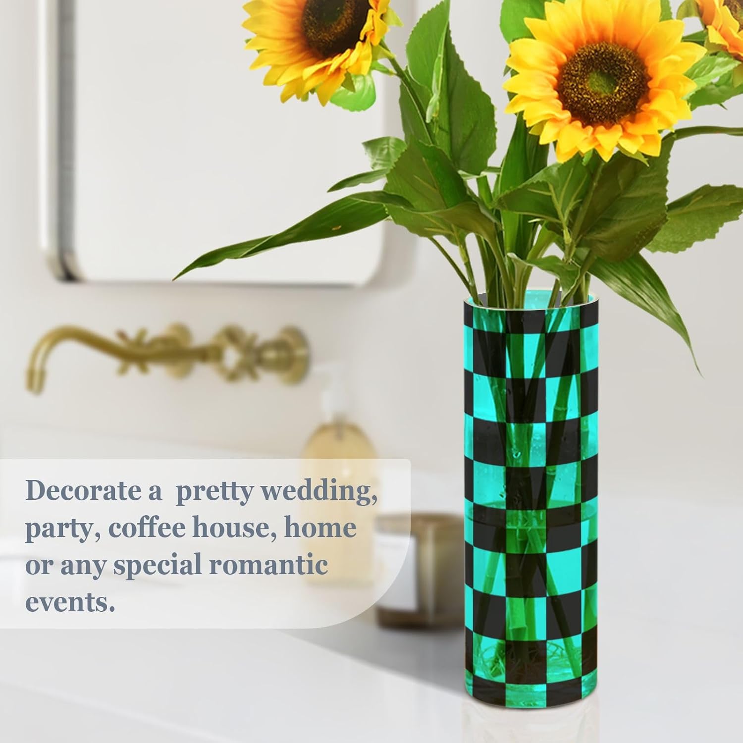 Buffalo Plaid Check Black Cyan Flower Vase 118 x 39 Inch