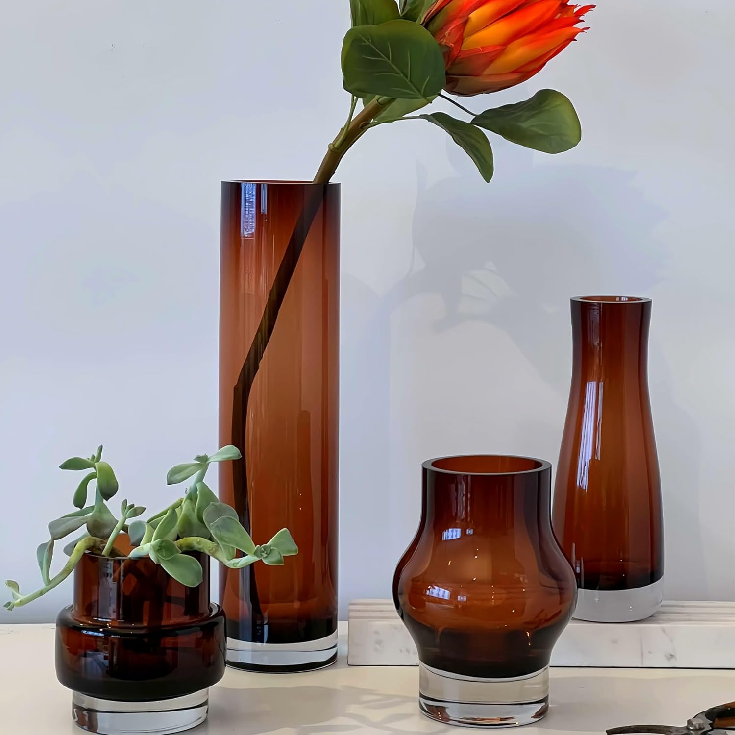 8 Amber Hurricane Candleholder - 35lb Thick Glass Vase