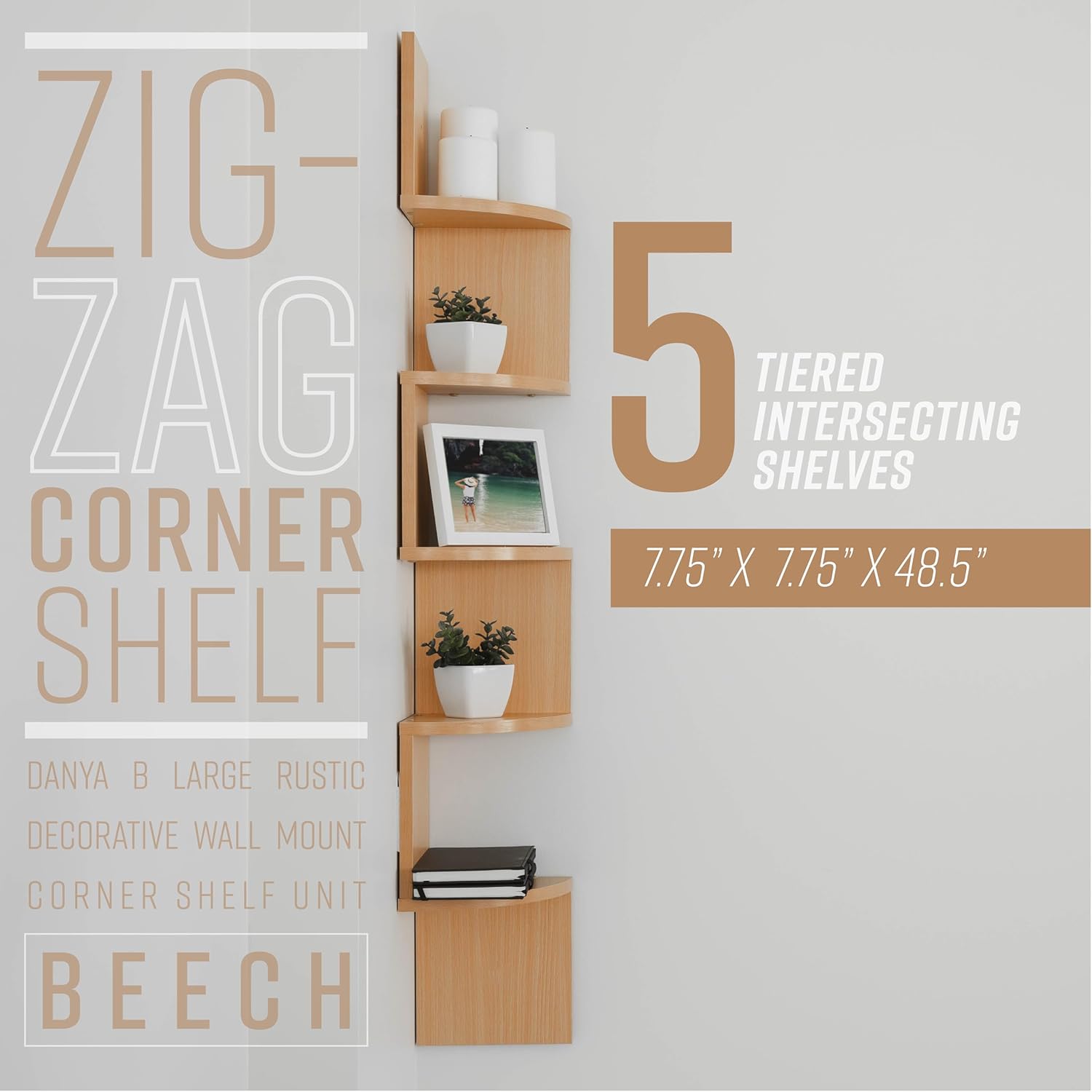 Danya B Large Rustic 5-Tier Corner Wall Shelving Unit