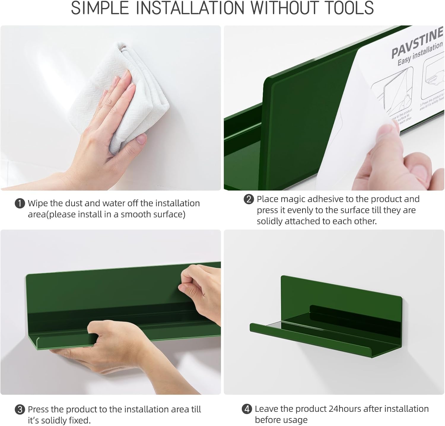 PAVSTINE 12 Inch Adhesive Floating Wall Shelf