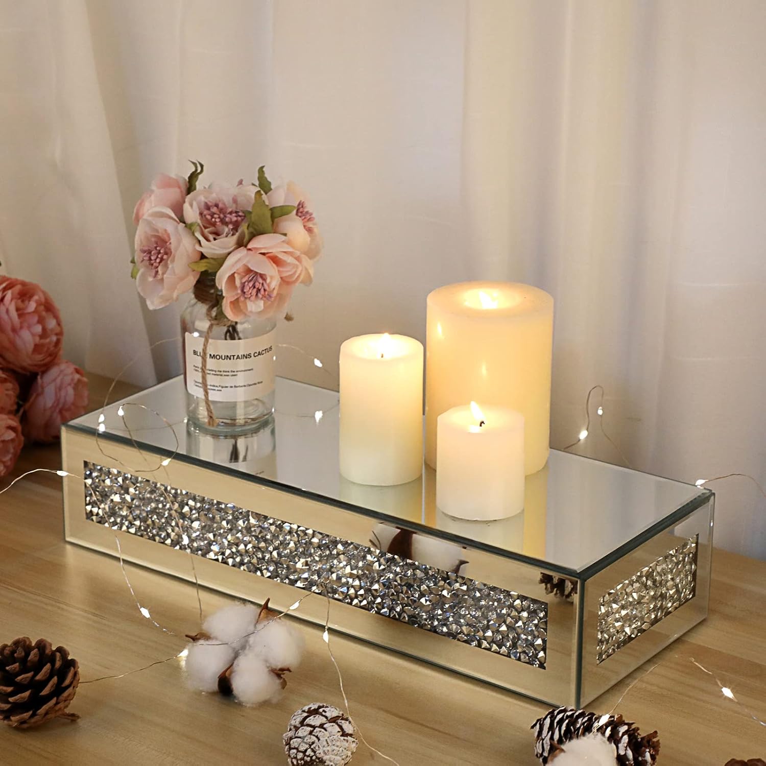 JUXYES Diamond Wall Floating Shelf Sparkle Glass Display Stand