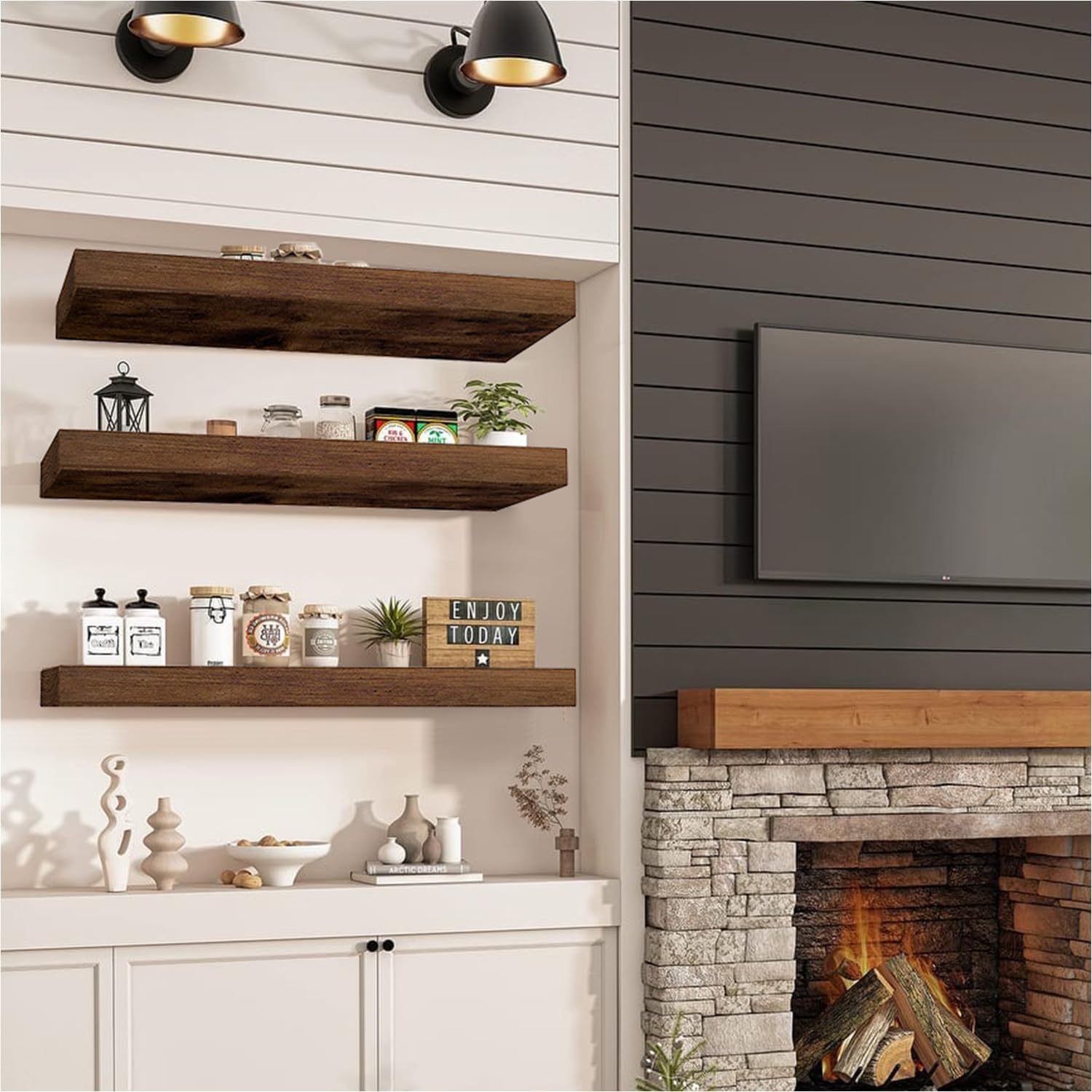 AT-VALY Floating Shelves Set of 3 156IN Wall Decor