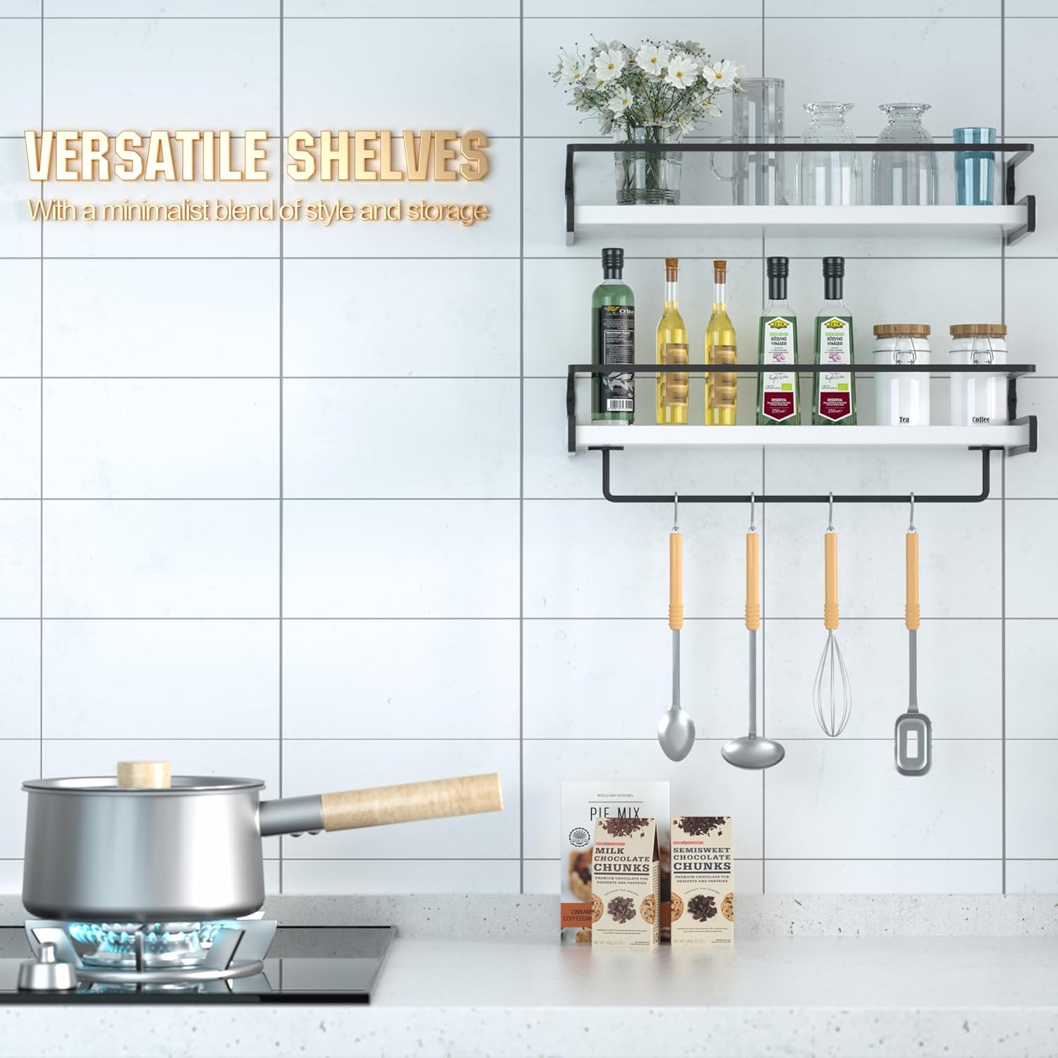 CeleVista Floating Shelves 4 Pack Bathroom Shelf with Towel Bar