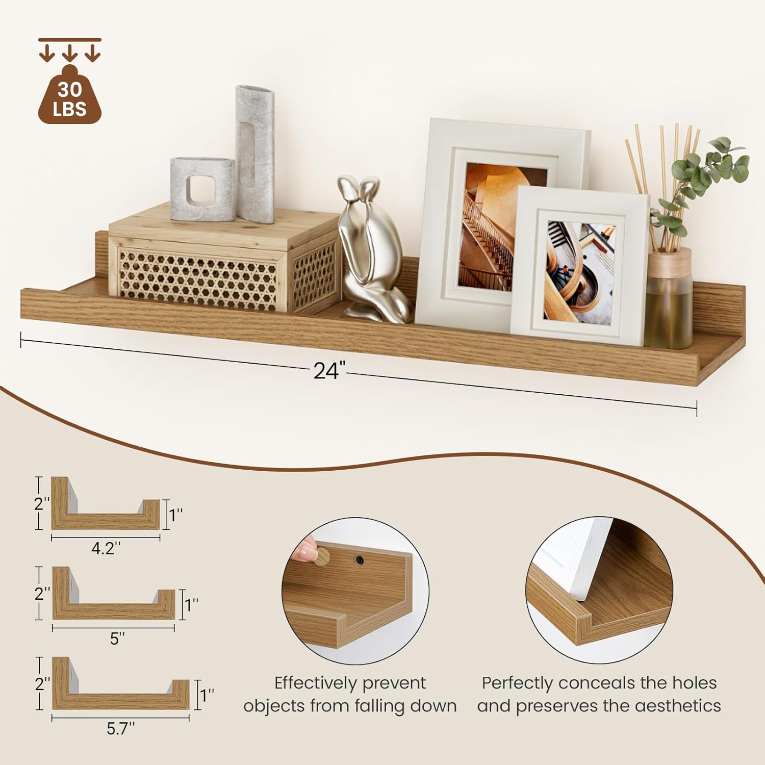 Floating Shelves Set of 6 24 Inch Wall Mounted Display