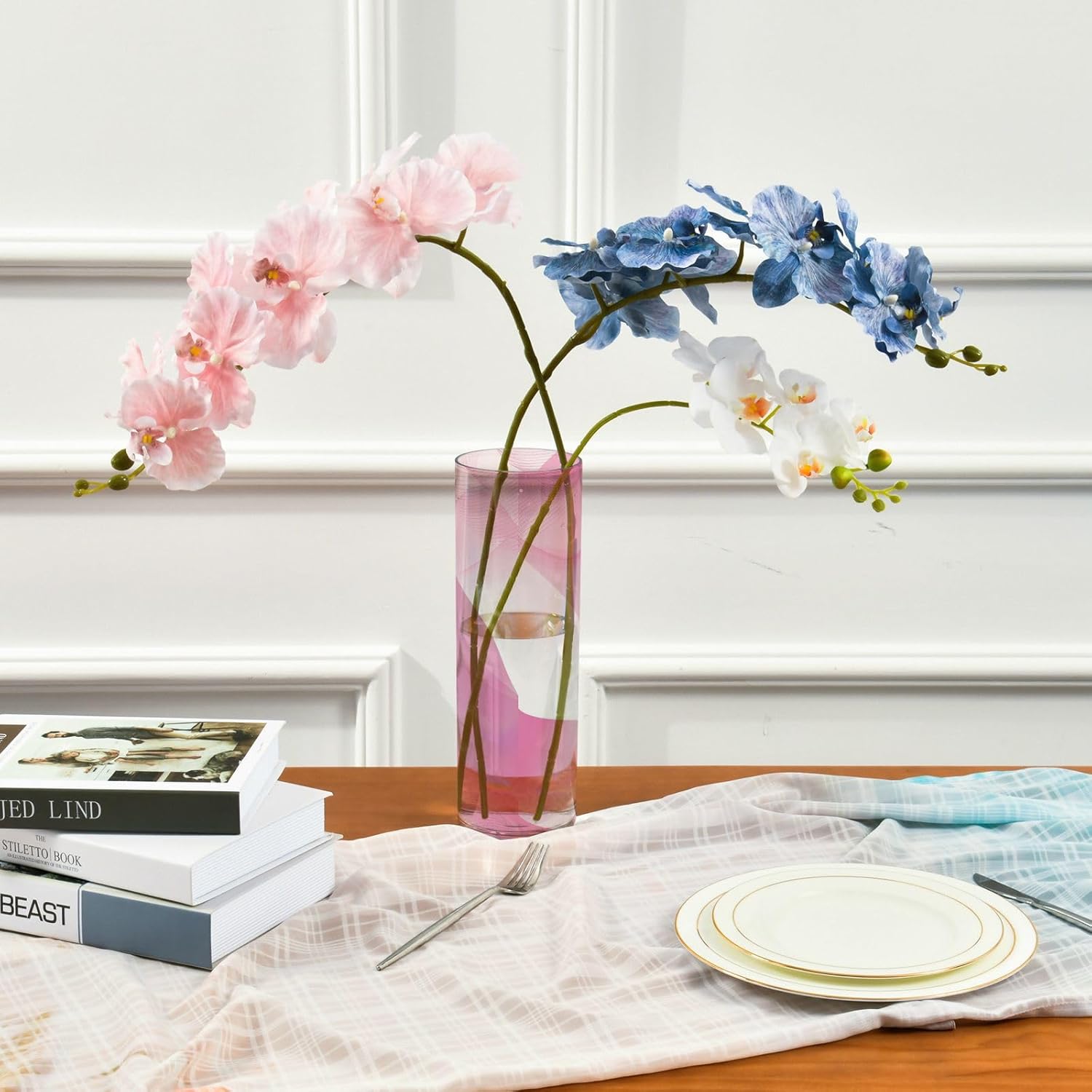 White Peach Gradient Plastic Flower Vase for Home Decor