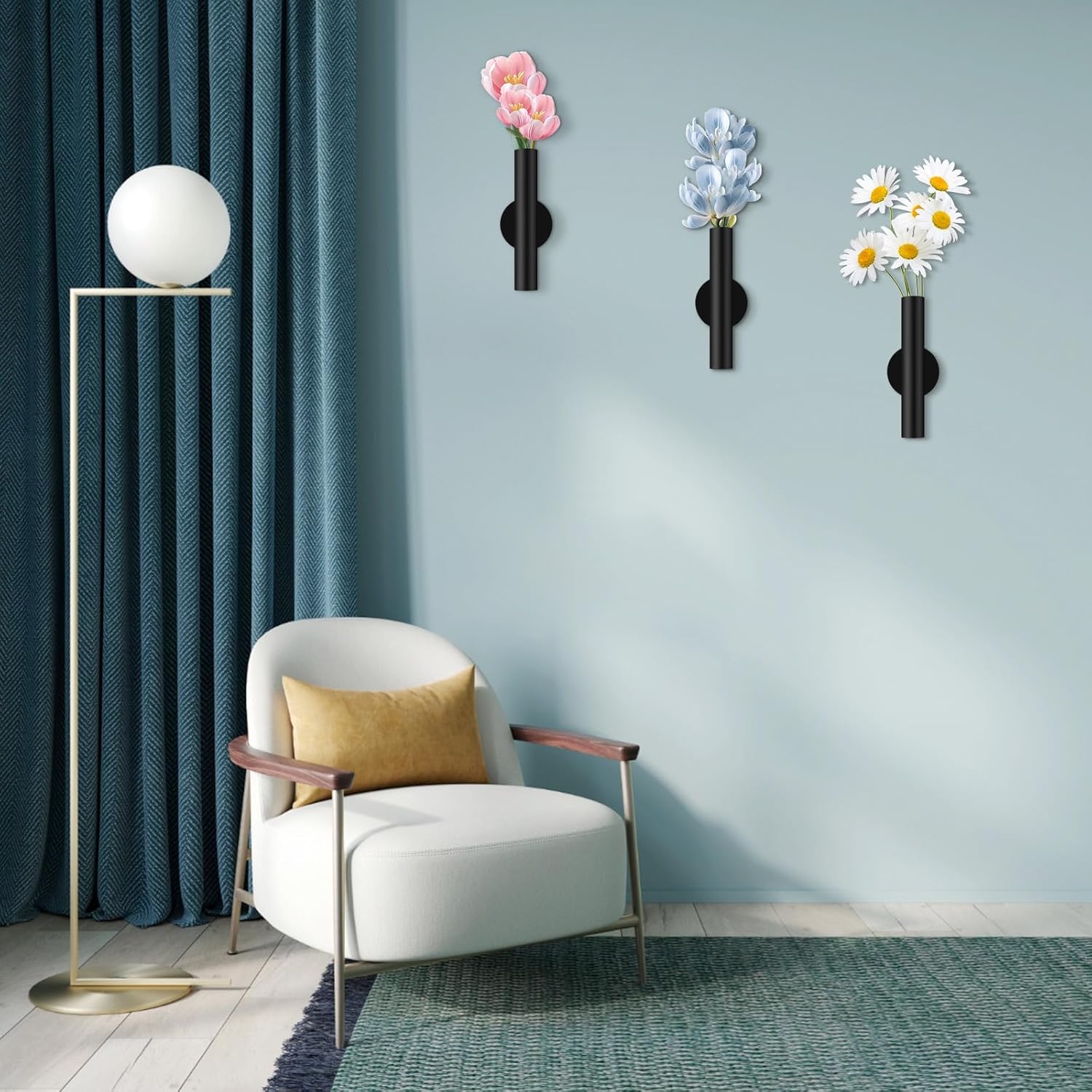 3 Pcs Black Metal Wall Mounted Vases for Decor