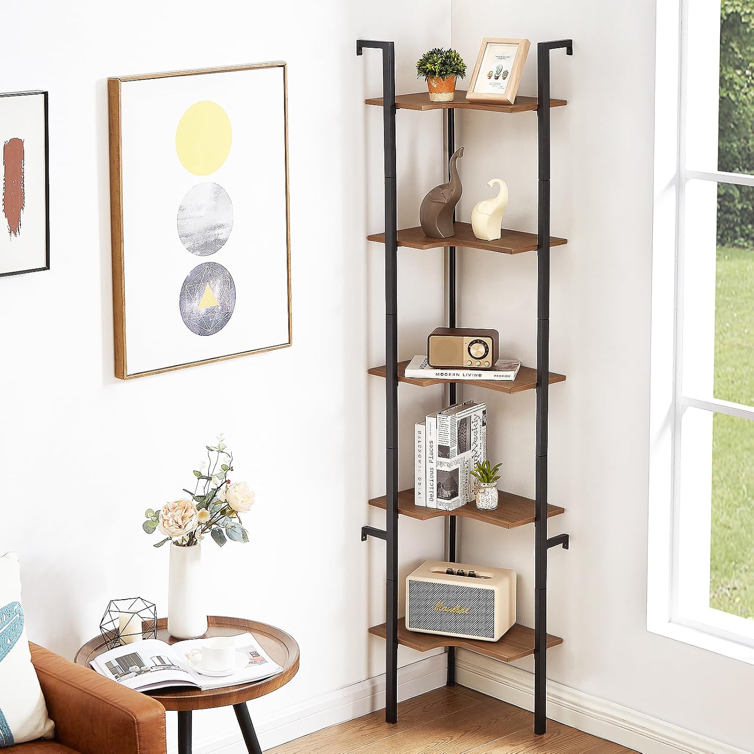 5 Tier Corner Shelf Stand with Metal Frame