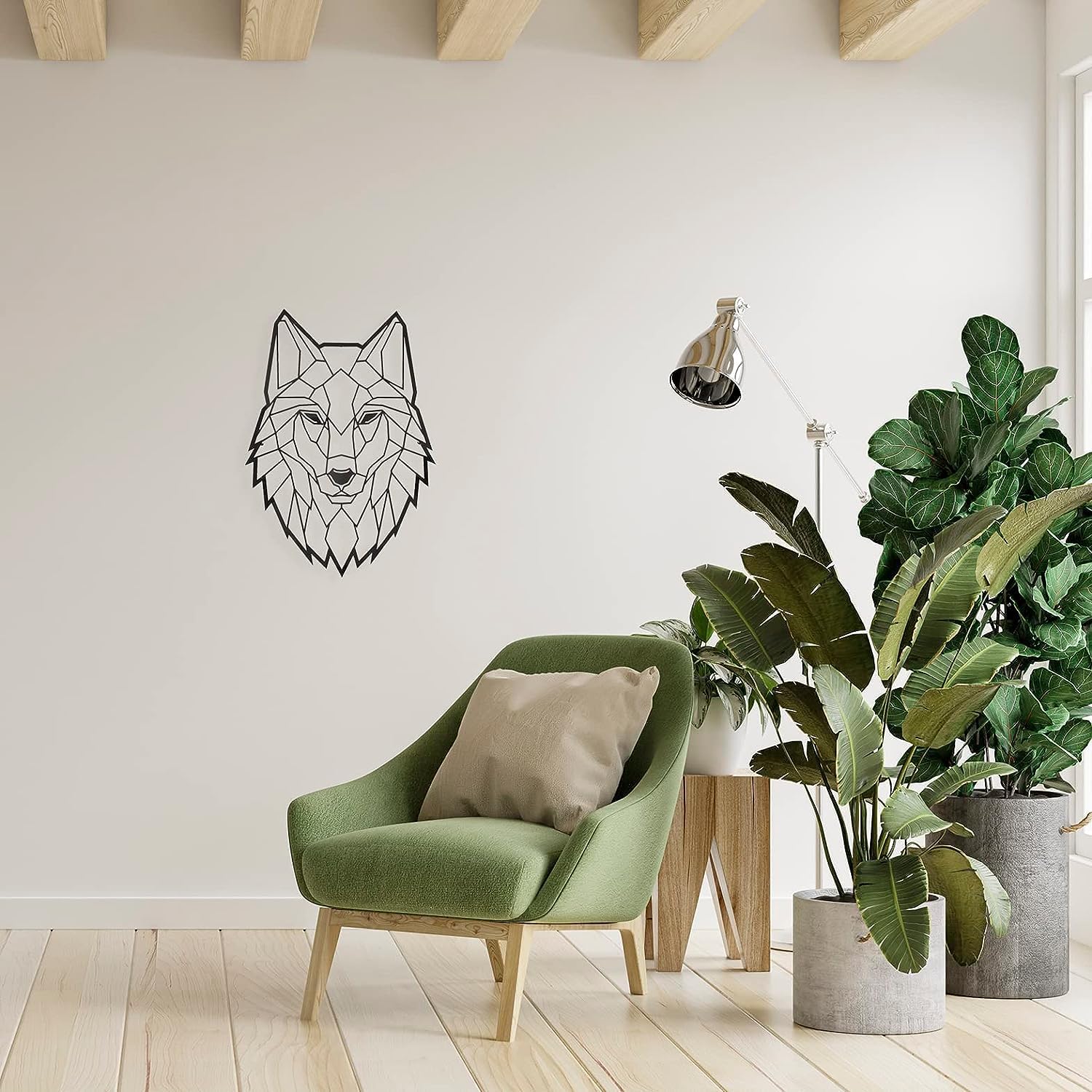 Metal Floating Wall Sculpture with Shades Steel Wolf 43x31cm
