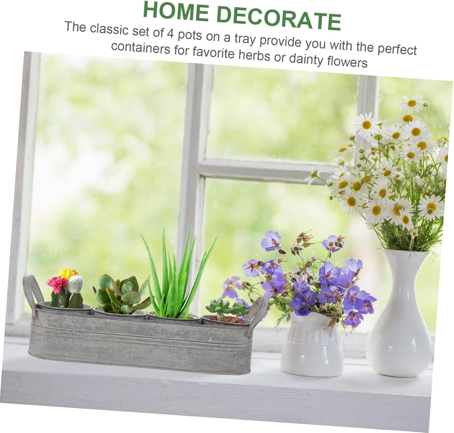 4pcs Iron Flower Pots with Tray Dried Flower Buckets Decorative