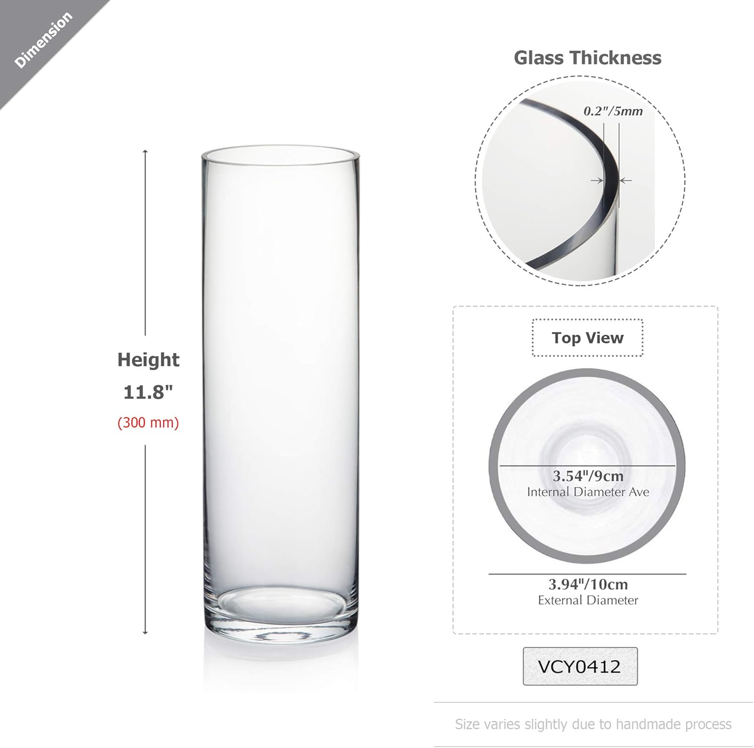 WGVI Clear Glass Cylinder Vases 6 Pcs 4 W x 12 H