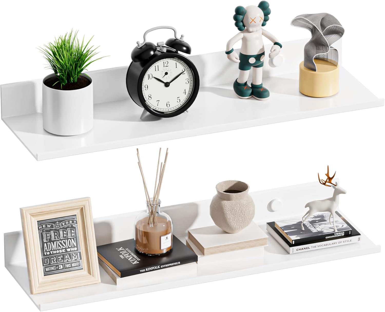 White Floating Wall Shelves Set of 2 157 Inch Metal