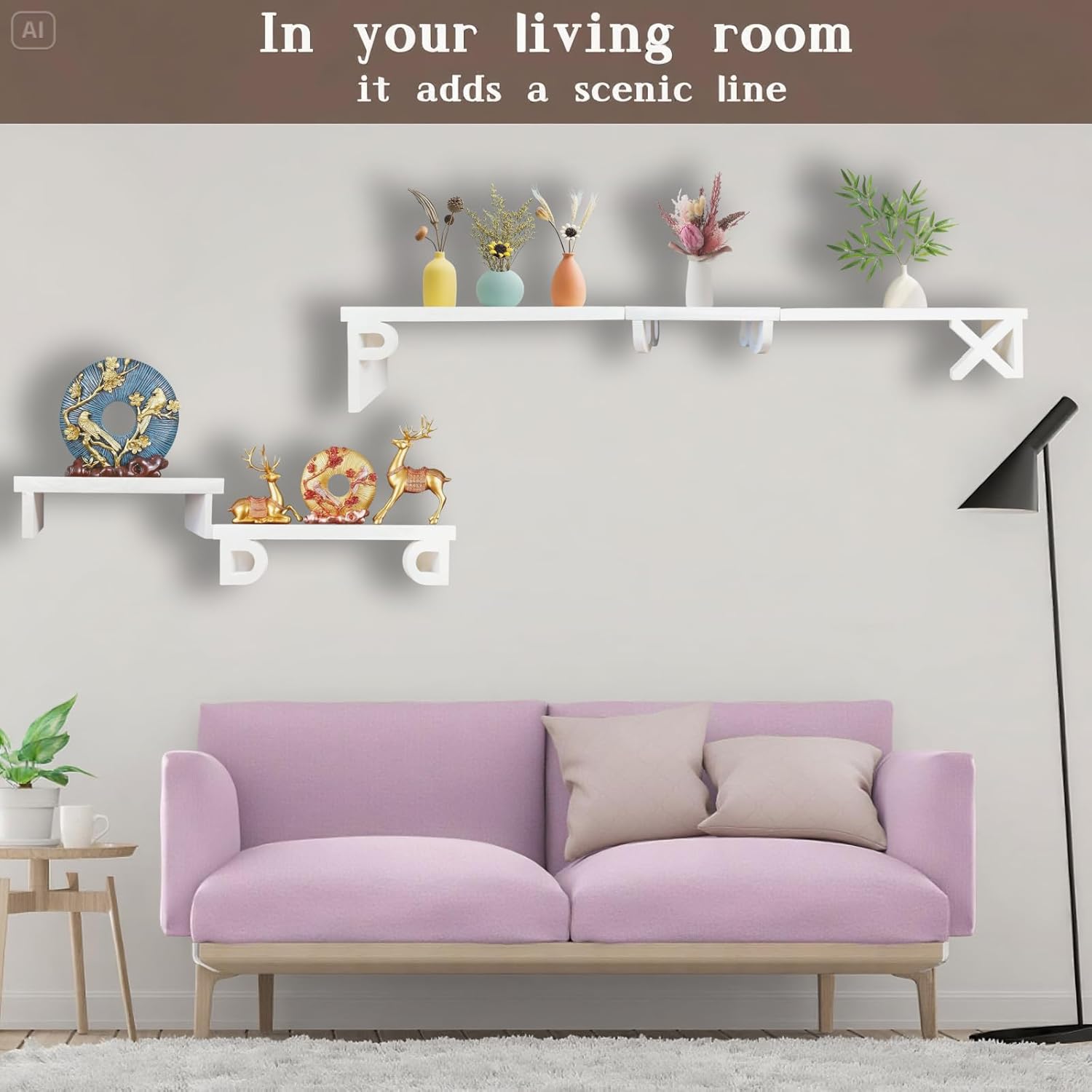 White Floating Shelves for Wall - Set of 5