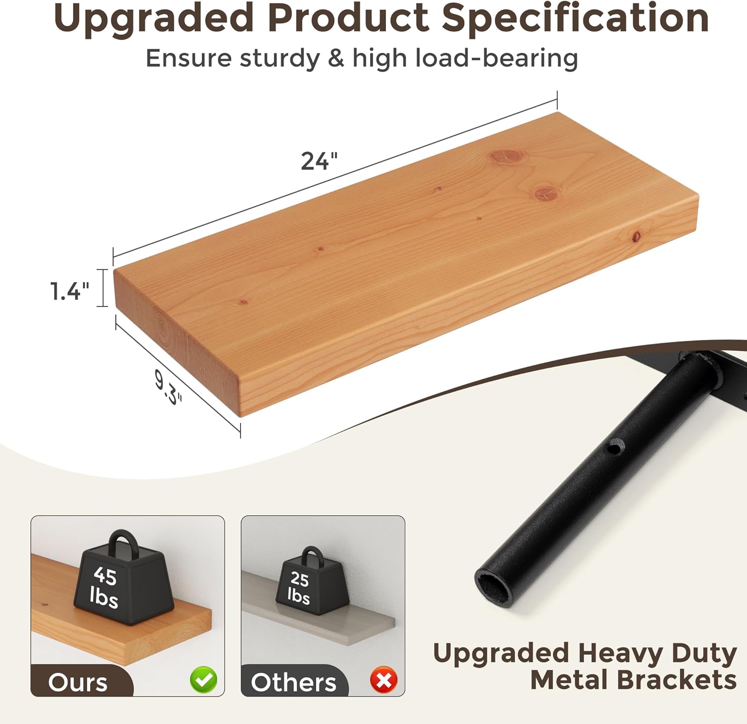 Axeman 24 Inch Floating Shelves Set of 2 Natural Finish