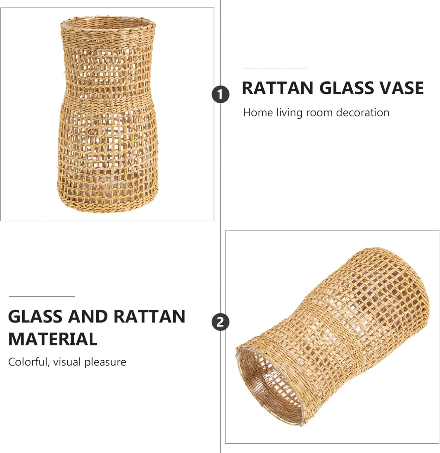 PRETYZOOM Rattan Woven Glass Flower Vase for Home Decor