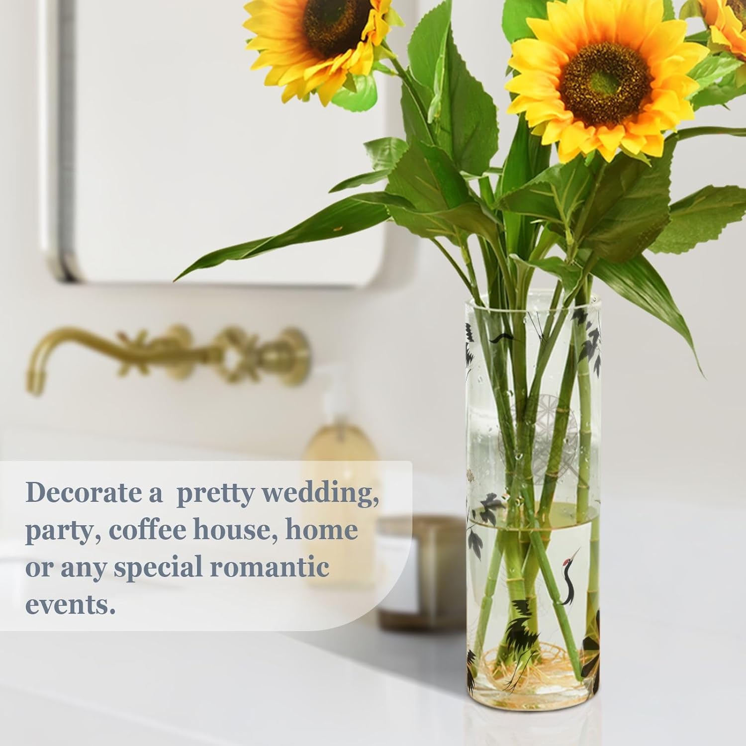 Grey Crane Flower Fan Vase for Home Decor