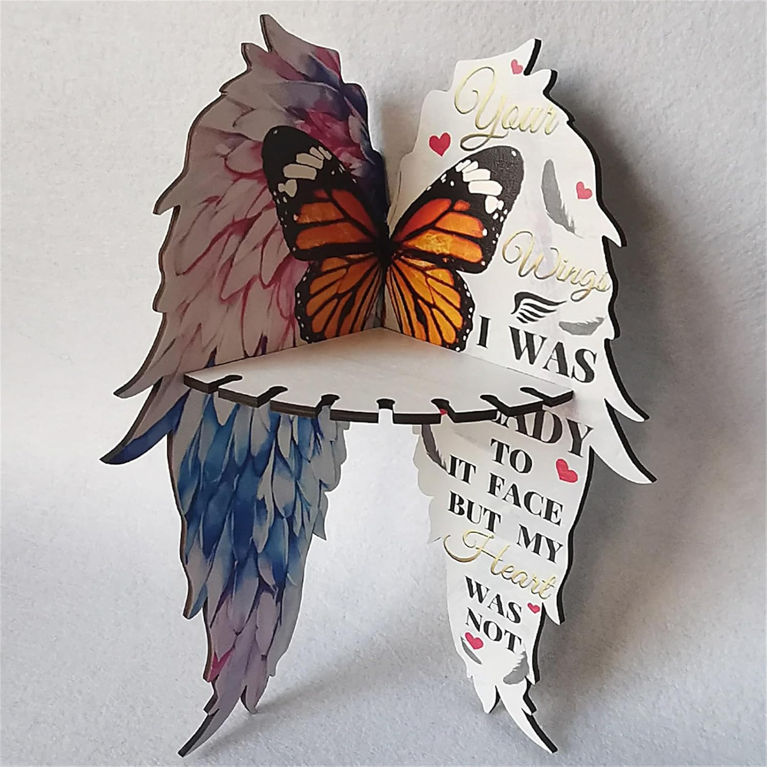 Wooden Floating Corner Shelf with Butterfly and Angel Wings Design