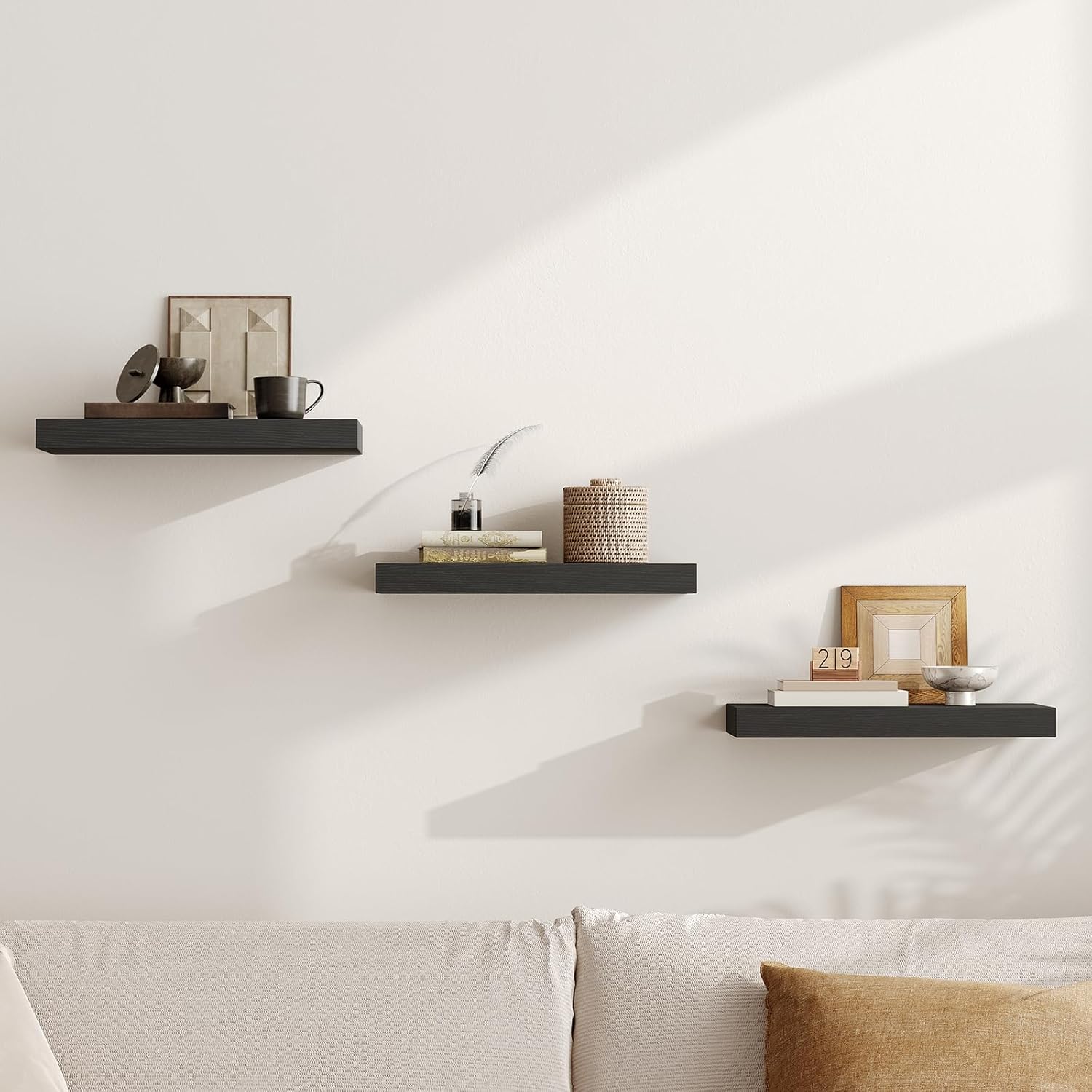 Floating Shelves for Wall 3-Piece Set with Invisible Brackets Black