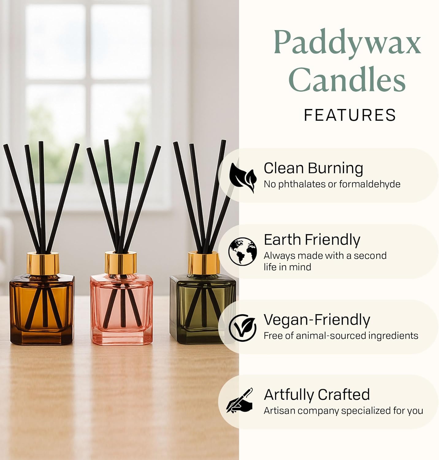 Paddywax Botanica Scented Oil Diffuser with Reeds in Reusable Glass Bottle